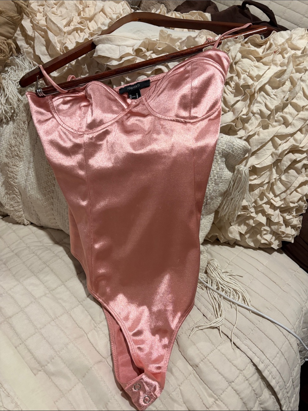 Forever 21 Rose Satin Bodysuit Chemise